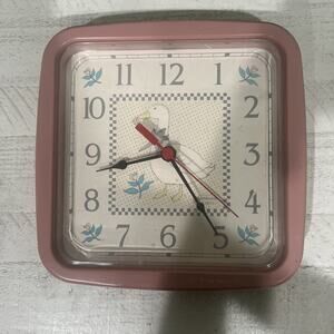 Vintage Sunbeam Quartz Goose/Duck Clock Square Country Pink Cottage 80’s Works!